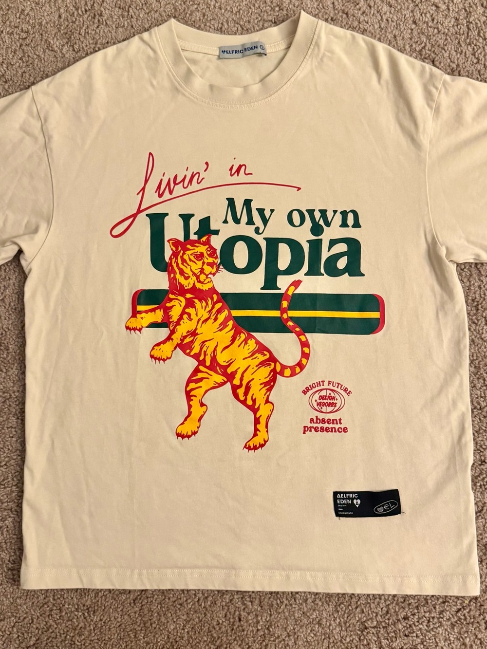 Aelfric Eden - Livin' in My Own Utopia Graphic Tee - Cream Yellow & Green Print
